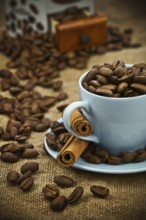 Composition of coffee beans and cup