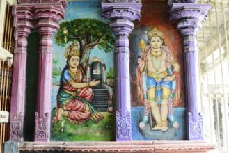 Ekambareshvara Temple, Kanchipuram, Tamil Nadu, Colourful traditional mural of goddess and god in