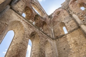 Spectacular ruins of a once-glorious cathedral in Italy. Beautiful view of The Abbey of Saint