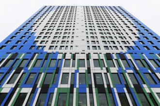 Colourful facade on modern architecture, Montreal, Province of Quebec, Canada, North America