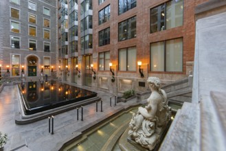 Architecture, fountain sculpture in the World Trade Centre, Montreal, Province of Quebec, Canada,