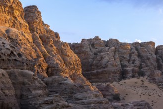 Landscape with sandstone rocks in little petra archaeological site, Jordan, Asia