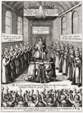 Sitting on the throne in parliament, James VI and I, James Charles Stuart, 1566 – 1625, King of
