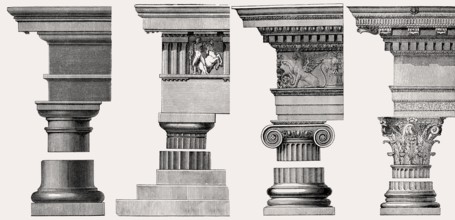 Several ancient capitals, Tuscan, Doric, Ionic and Corinthian order