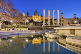 The National Palace on the Montjuic hill in Barcelona at dusk