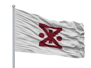 Amagasaki City Flag On Flagpole, Country Japan, Hyogo Prefecture, Isolated On White Background