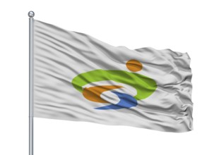 Yasugi City Flag On Flagpole, Country Japan, Shimane Prefecture, Isolated On White Background