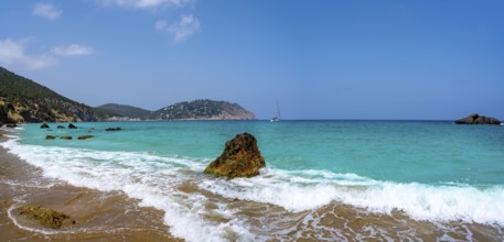 Ibiza beach of Aigua blanca in Santa Eulalia at Balearic islands also Aigues Blanques