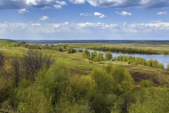 View of the Oka river from the high bank near Konstantinovo village, Russia, Europe