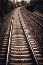 Austria, Upper Austria, Linz, Wels . Railway tracks seen from a moving train between Linz and Wels