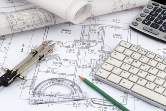 An architect's plan for the construction of a new home. Symbolic photo for financing and planning a