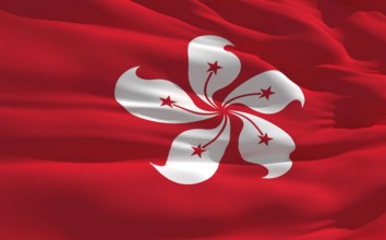 Fluttering flag of Hong Kong on the wind