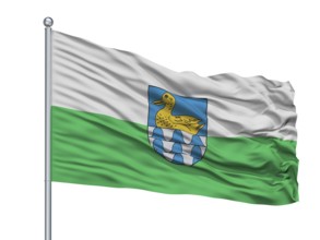Balozi City Flag On Flagpole, Country Latvia, Isolated On White Background