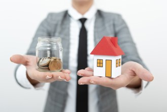 Real Estate Agent Selling New Property, Architect Giving House Building Tip