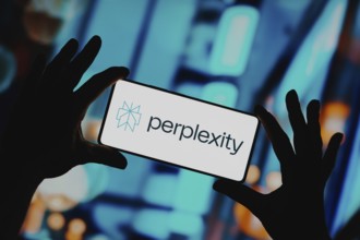In this photo illustration, the Perplexity AI logo is displayed on a smartphone screen