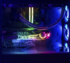 Nova Bana, Slovakia, March, 18, 2023 : NVidia GeForce RTX 3080 graphics card inside the gaming PC