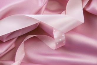 Pink satin silk background with colored ribbons