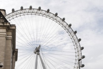 London, UK, August 26, 2023: The London Eye against cloudy sky