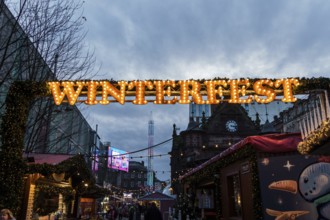 Glasgow, UK, December 6, 2023: Winterfest Christmas Market in the downtown of Glasgow