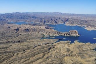 Aerial view of Lake Mead, man made lake that lies on the Colorado River, states of Nevada and