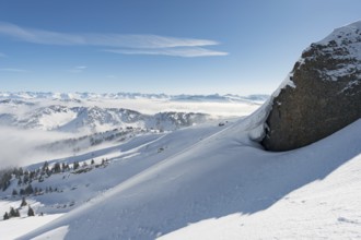 Fantastic snowshoe tour on the Hochgrat at the Nagelfluhkette in Allgau, Bavaria
