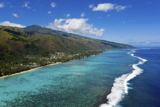 Aerial view of the west coast of Tahiti, Tahiti, French Polynesia, Oceania