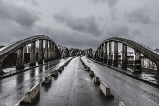Brussels, Belgium, 03 28 2018: Old Industrial bridge called Leeuwoprit, Rampe du Lion, Albertbridge