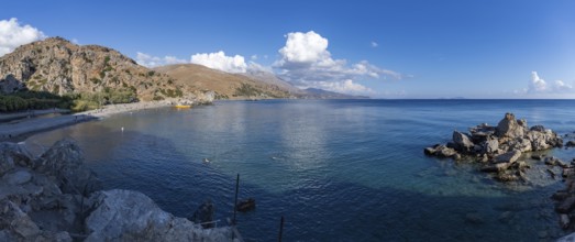 A picture of the Preveli Beach and the nearby landscape and coast