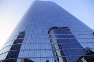 Blue mirror glass facade skyscraper buildings city of Houston Texas