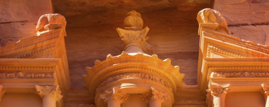 Petra, Jordan details close-up banner view of the Treasury, Al Khazneh, new Seven Wonders of the