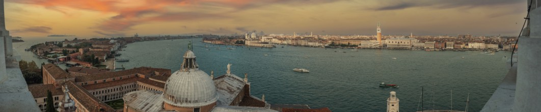 Panoramic View of Giudecca District and Veneto in Venice during cloudy Weather, view from Campanile