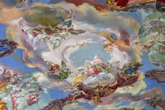 WIBLINGEN, BAVARIA, GERMANY, JUNE 08, 2022 : Rococo and baroque decors of the library in Wiblingen
