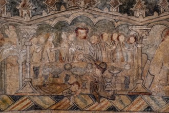 Last supper of Christ, gothic paintings, Church of San Martín de Tours, Gazeo, Álava, Spain, Europe