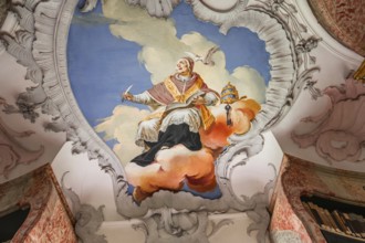 WIBLINGEN, BAVARIA, GERMANY, JUNE 08, 2022 : Rococo and baroque decors of the library in Wiblingen