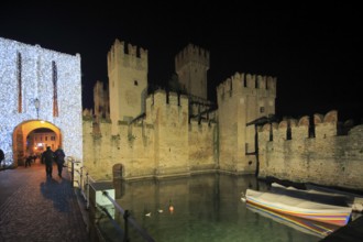 Scaligero Castle, Castello Scaligero by night, Sirmione, Lombardy Region, Province of Brescia, Lake