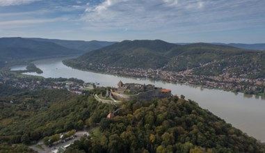 Visegrad, Hungary, 6 October, 2022: landscape view of the Danube Bend in Visegrad with the historic