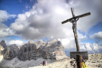 Dolomites, detail of the crucifix of the Tofane mountain group, a UNESCO World Heritage Site in