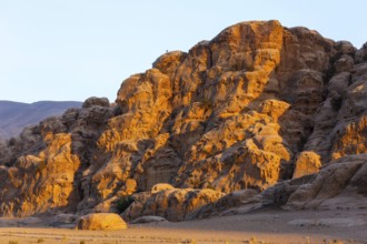 Landscape with sandstone rocks in little petra archaeological site, Jordan, Asia