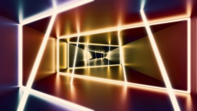 Colorful neon lights room wallpaper background. 3D illustration