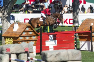 Calgary, Canada, Sept., 7, 2024. Amy Millar of Canada, riding Truman compete in the BMO Nations Cup