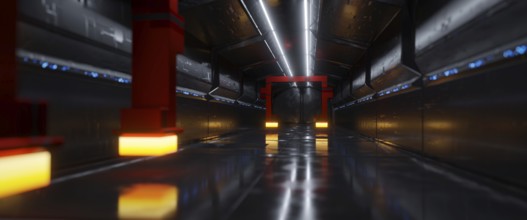 A sifi tunnel with neon lights. 3D illustration