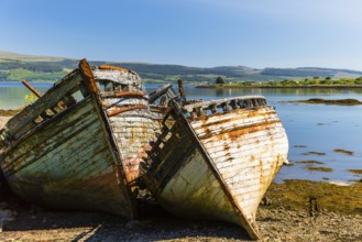 Europe, Scotland, Isle of Mull, ship graveyard near Salen, boat, boats, wreck, rust, rusted, rusty