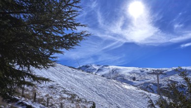 Sierra Nevada snow mountain ski resort in Granada of Spain