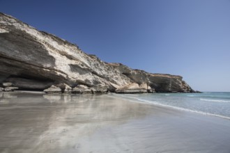 Coast, near Taqah, sea, sandy beach, rocks, Oman, Asia