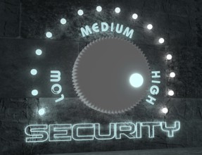 Balance adjust between low and high security. regulator with neon shine scale. 3D rendering