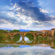 Puente de la Reina in Saint James Way bridge over Arga River in Pamplona