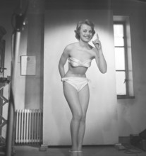 Woman of the 1950s. Young swedish girl pictured wearing a bikini. Sweden 1954. Photo Kristoffersson
