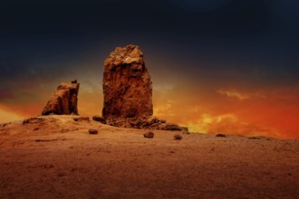 Gran canaria Roque Nublo Tejeda dramatic sunset sky in canary Islands