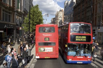 Traffic on Oxford Street, double-decker buses, London