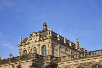 Dresden Zwinger, architectural style baroque, sandstone architecture, blue sky with veil clouds,